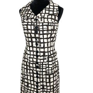 Talbots Petites Brown & White Check Lined Stretch Button-down Dress Sz 6 Career